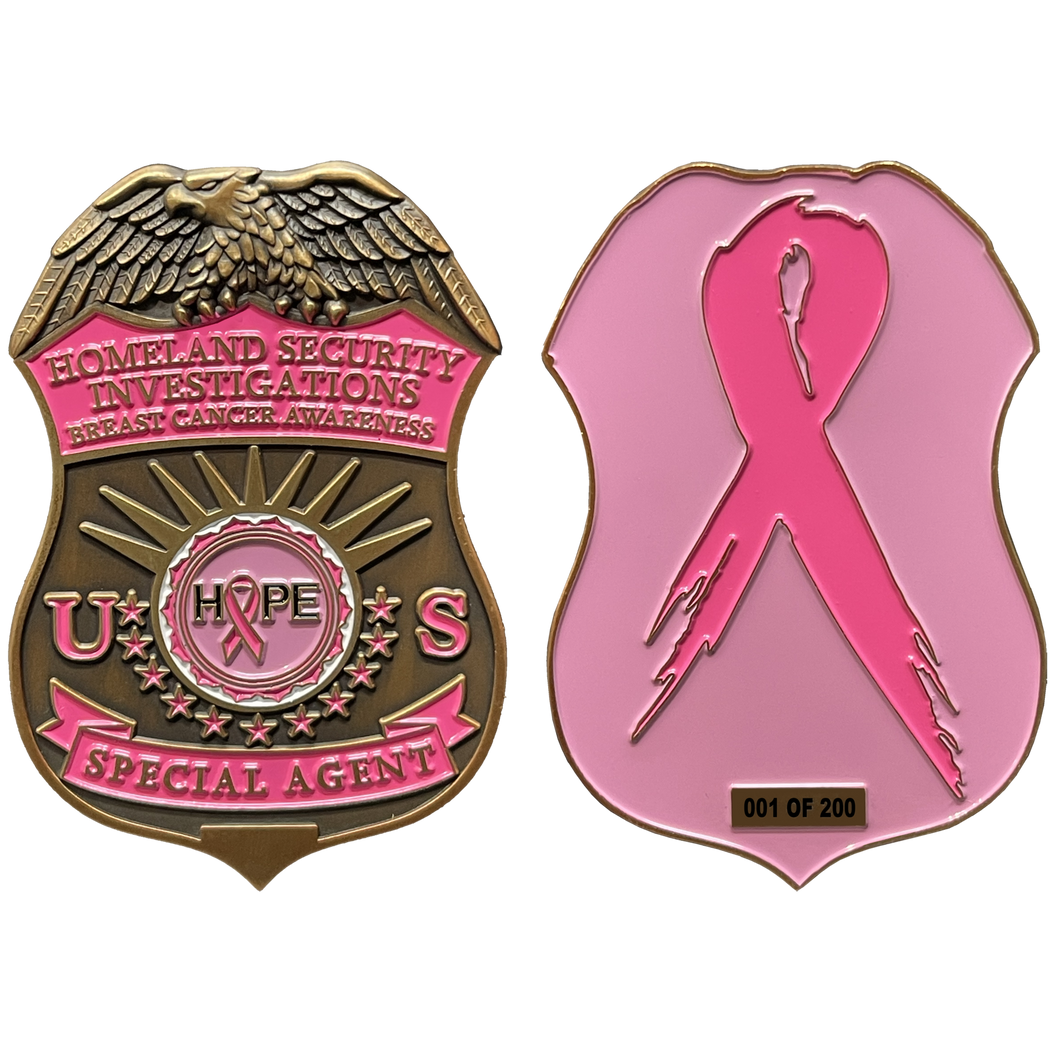Thin Pink Line HSI Special Agent Breast Cancer Awareness Month Challenge Coin BL2-010A - www.ChallengeCoinCreations.com
