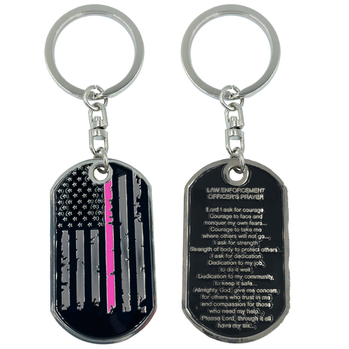 Police Officer's Prayer Breast Cancer Awareness Thin Pink Line Challenge Coin Dog Tag Keychain Police Law Enforcement FF-009 - www.ChallengeCoinCreations.com