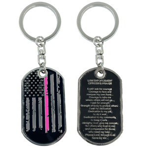 Police Officer's Prayer Breast Cancer Awareness Thin Pink Line Challenge Coin Dog Tag Keychain Police Law Enforcement FF-009 - www.ChallengeCoinCreations.com