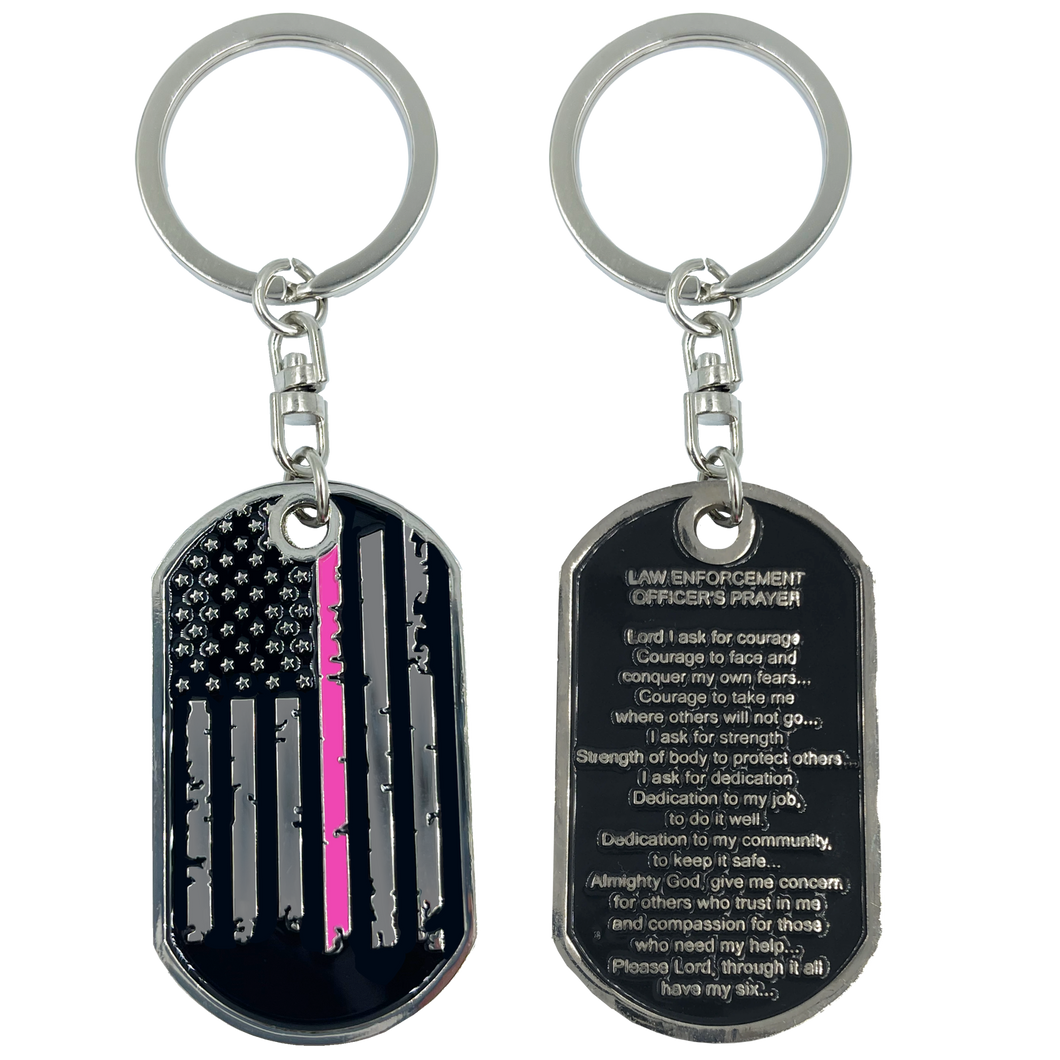 Police Officer's Prayer Breast Cancer Awareness Thin Pink Line Challenge Coin Dog Tag Keychain Police Law Enforcement FF-009 - www.ChallengeCoinCreations.com