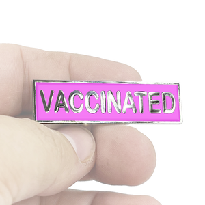 VACCINATED PINK Breast Cancer Awareness Commendation Bar Pin Pandemic Operation Warp Speed First Responder Rn Dr EMT Fire Fighter EL7-017 - www.ChallengeCoinCreations.com