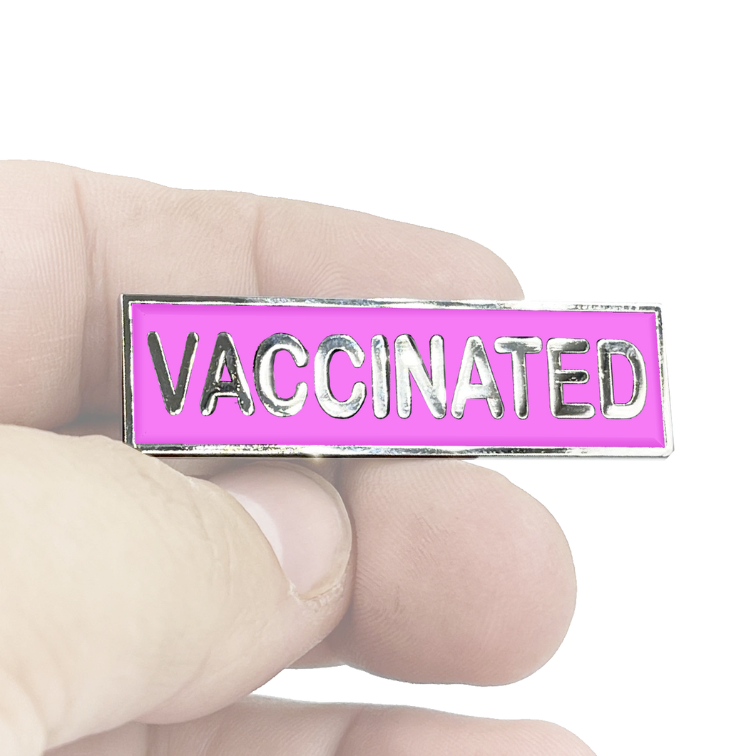 VACCINATED PINK Breast Cancer Awareness Commendation Bar Pin Pandemic Operation Warp Speed First Responder Rn Dr EMT Fire Fighter EL7-017 - www.ChallengeCoinCreations.com