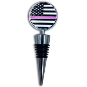 Thin Pink Line Breast Cancer American Flag Wine Bottle Stopper Challenge Coin Police First Responder DL1-19 - www.ChallengeCoinCreations.com