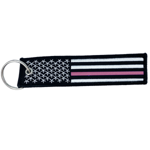 Thin Pink Line Breast Cancer Awareness Flag Keychain or Luggage Tag or zipper pull Police Style CL5-017 LKC-10 - www.ChallengeCoinCreations.com