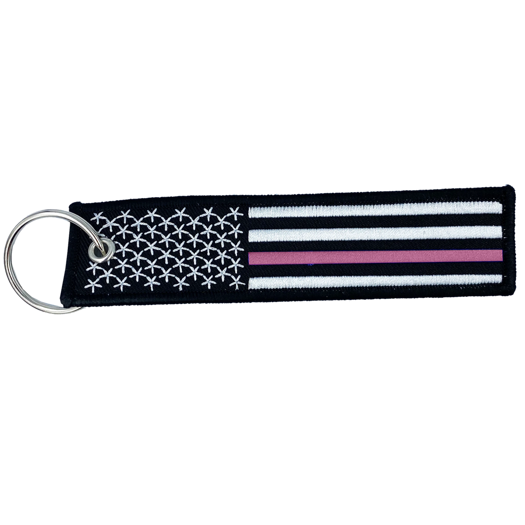 Thin Pink Line Breast Cancer Awareness Flag Keychain or Luggage Tag or zipper pull Police Style CL5-017 LKC-10 - www.ChallengeCoinCreations.com