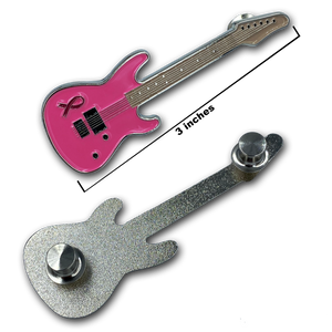 Pink Ribbon Breast Cancer Awareness Ribbon Guitar pin 3 inch with 2 pin posts and deluxe clasps FF-022 - www.ChallengeCoinCreations.com