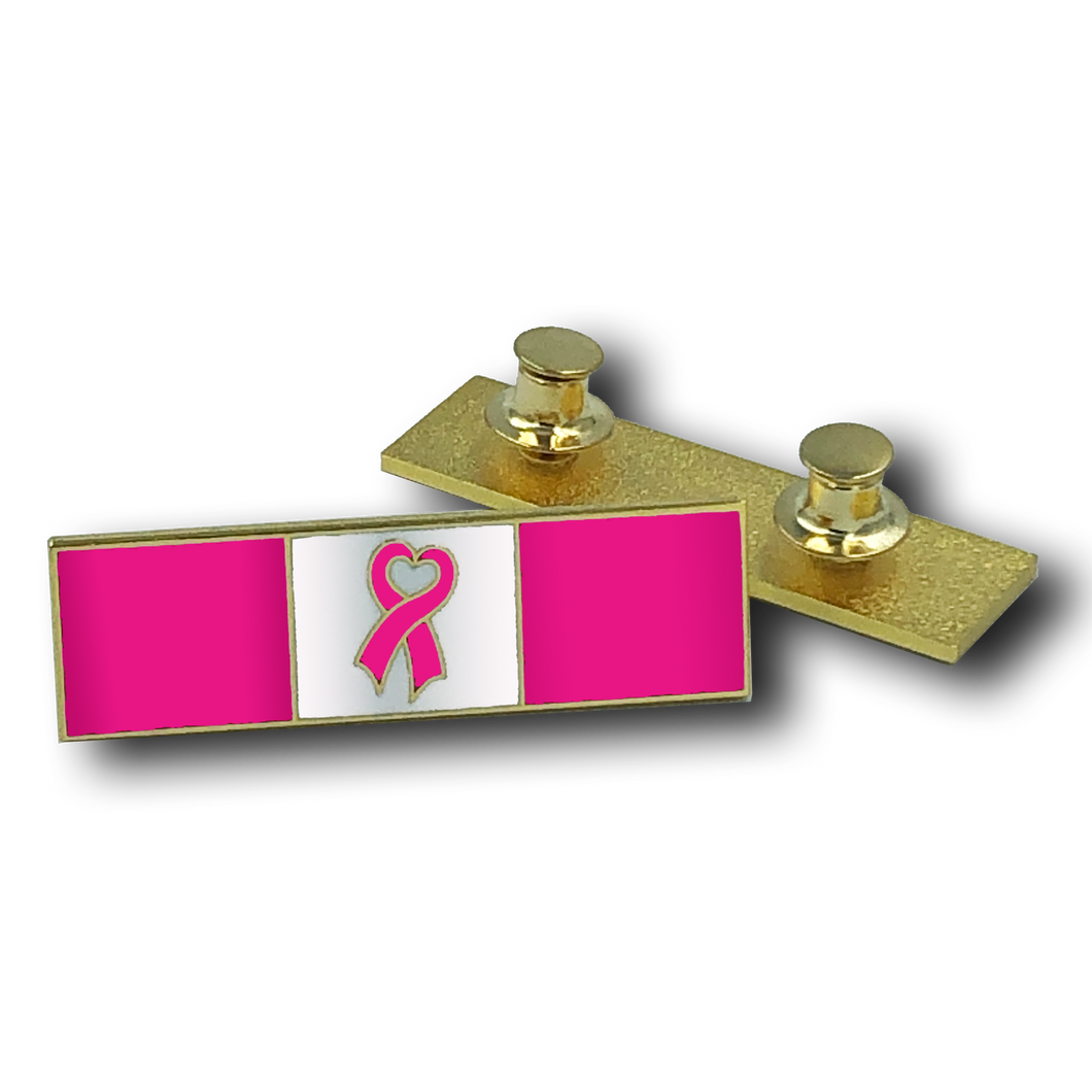 Breast Cancer Pink Ribbon Commendation Bar Pin Thin Pink Line Police First Responder Fire Fighter Military CL5-008 - www.ChallengeCoinCreations.com