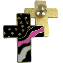 Thin Pink Line American Flag Cross USA Lapel pin Cloisonné Breast Cancer Awareness Police 024-P - www.ChallengeCoinCreations.com