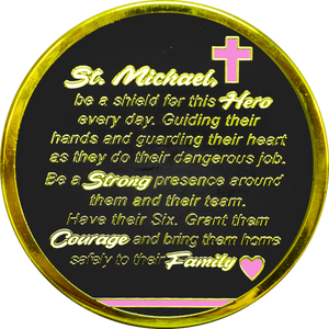 Thin Pink Line Breast Cancer Awareness Survivor Prayer Saint Michael Protect Us Matthew 14:30 Challenge Coin