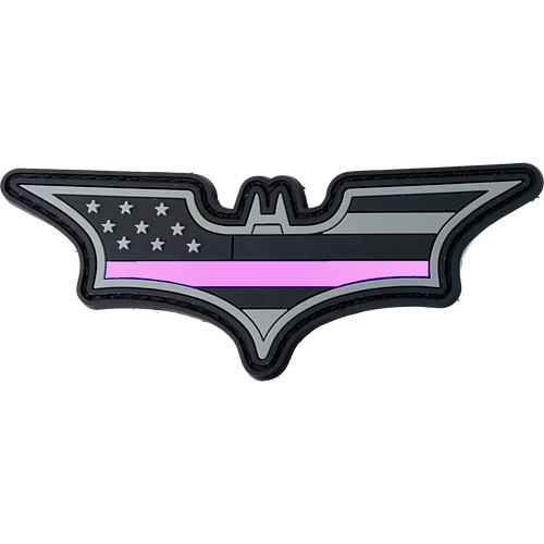 Batman inspired Thin Pink Line Super Hero inspired PVC Patch hook and loop back Police Breast Cancer Awareness BL15-022 - www.ChallengeCoinCreations.com