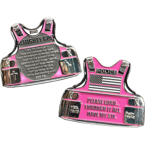 Police Officer's Prayer God Almighty Challenge Coin Vest Thin Pink Line Breast Cancer Awareness BL12-014 - www.ChallengeCoinCreations.com