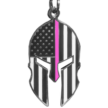 Load image into Gallery viewer, Gladiator Police Thin Pink Line Flag Spartan Helmet Keychain Breast Cancer Awareness Survivor GHKB-1C KC-039