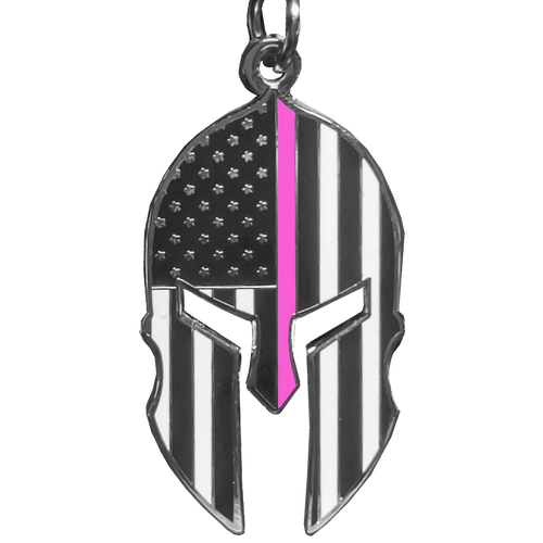 Gladiator Police Thin Pink Line Flag Spartan Helmet Keychain Breast Cancer Awareness Survivor GHKB-1C KC-039