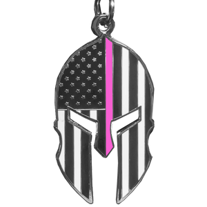 Gladiator Police Thin Pink Line Flag Spartan Helmet Keychain Breast Cancer Awareness Survivor GHKB-1C KC-039