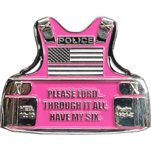 Police Officer's Prayer God Almighty Challenge Coin Vest Thin Pink Line Breast Cancer Awareness BL12-014 - www.ChallengeCoinCreations.com