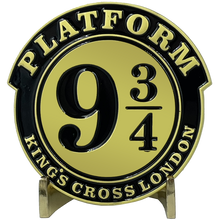 Load image into Gallery viewer, Platform 9 3/4 King&#39;s Cross London Train token Department of Magical Law Enforcement DMLE Challenge Coin inspired by Harry Potter EL8-013 - www.ChallengeCoinCreations.com