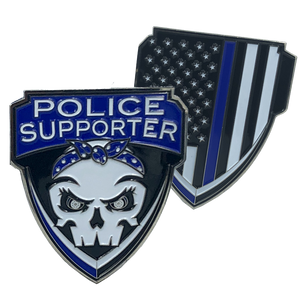 Police Supporter Thin Blue Line Challenge Coin Supporter E-005 - www.ChallengeCoinCreations.com