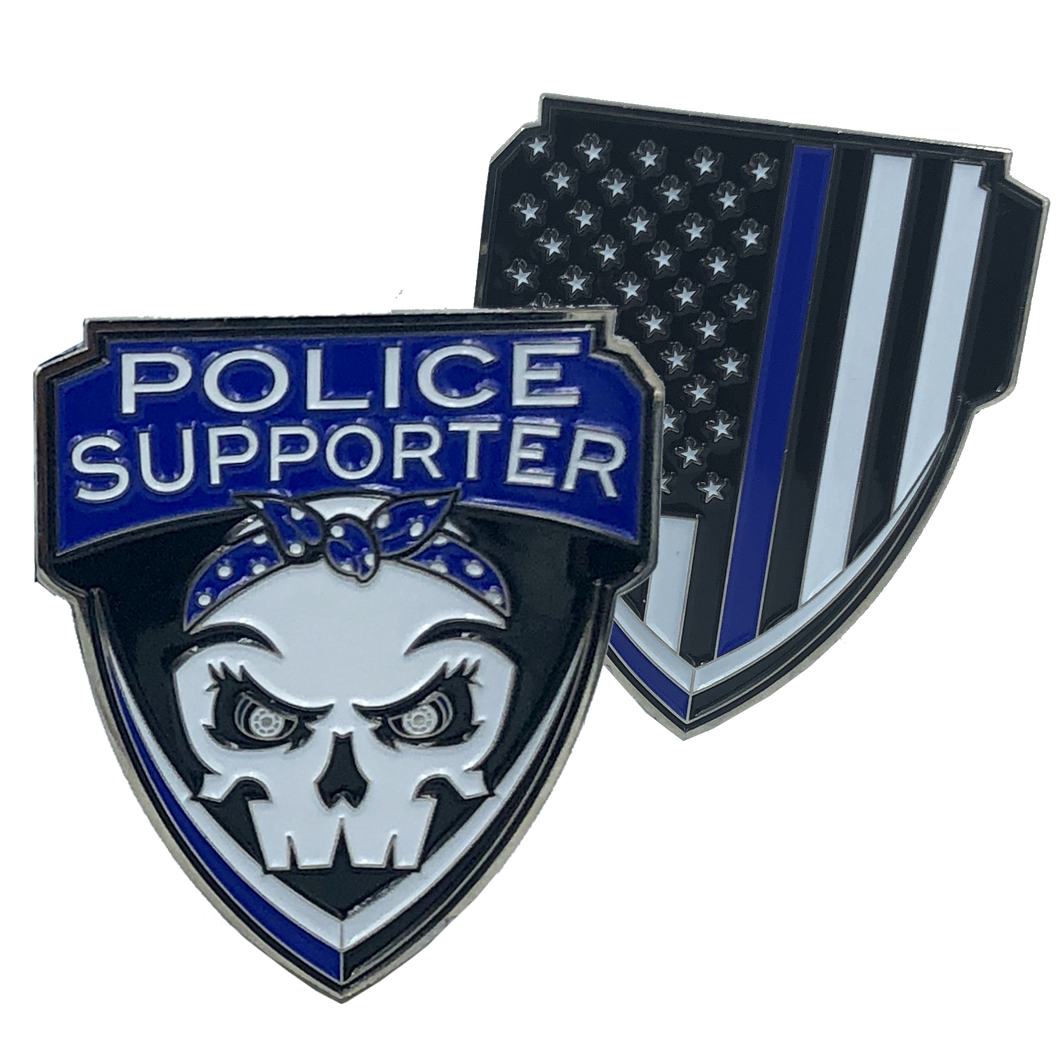 Police Supporter Thin Blue Line Challenge Coin Supporter E-005 - www.ChallengeCoinCreations.com