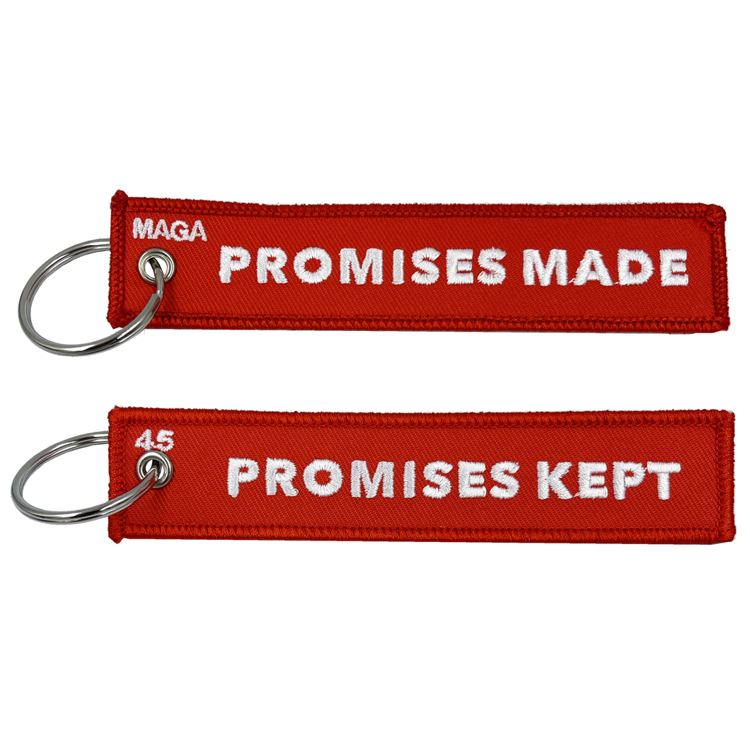 President Donald J. TRUMP MAGA Promises Made Promised Kept Keychain or Luggage Tag or zipper pull POTUS 45 BL10-020 LKC-12 - www.ChallengeCoinCreations.com