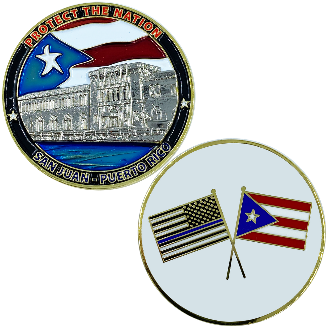 Puerto Rico Challenge Coin Police Federal Agent CBP National Guard Thin Blue Line san juan AA-014 - www.ChallengeCoinCreations.com