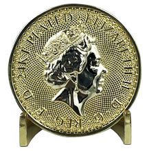 Load image into Gallery viewer, Queen Elizabeth 24KT Gold Plated Challenge Coin UK Queen&#39;s Guard Grenadier Guards Buckingham Palace BL8-010 - www.ChallengeCoinCreations.com