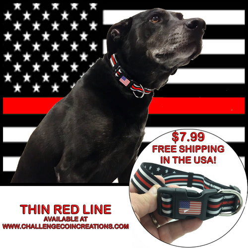 Thin Red Line Dog Collar Firefighter Fireman EMS Rescue Paramedic Medic EMT - www.ChallengeCoinCreations.com