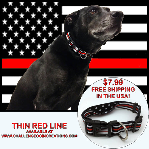 Thin Red Line Dog Collar Firefighter Fireman EMS Rescue Paramedic Medic EMT - www.ChallengeCoinCreations.com