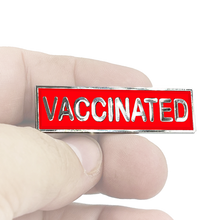 Load image into Gallery viewer, VACCINATED RED Commendation Bar Pin Pandemic Operation Warp Speed Police First Responder Nurse Doctor EMT Fire Fighter Military EL7-015 - www.ChallengeCoinCreations.com