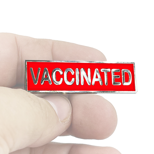 VACCINATED RED Commendation Bar Pin Pandemic Operation Warp Speed Police First Responder Nurse Doctor EMT Fire Fighter Military EL7-015 - www.ChallengeCoinCreations.com