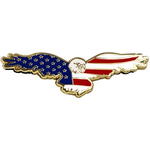 Bald Eagle American Flag Cloisonné pin with dual pin posts Military Veteran Patriot PBX-006-A P-195A