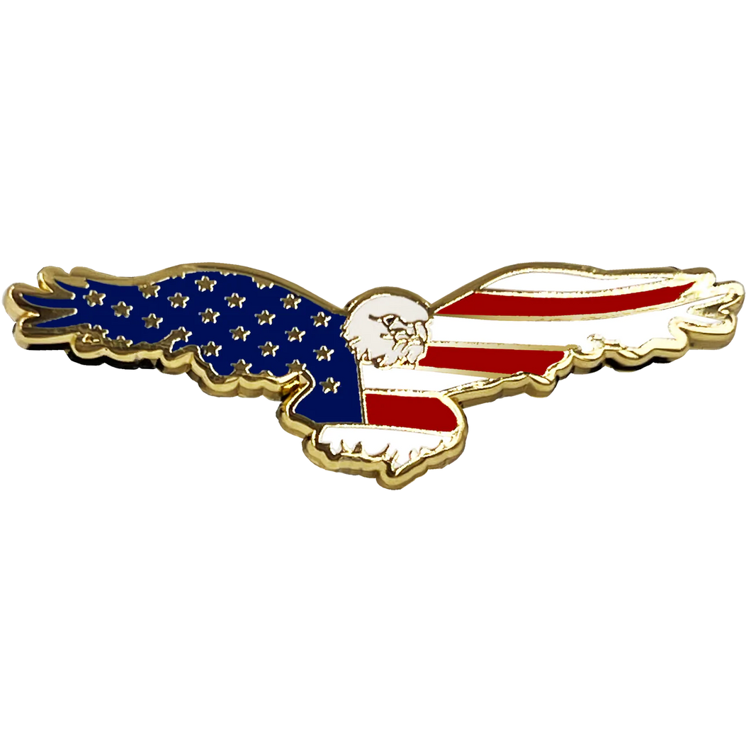 Bald Eagle American Flag Cloisonné pin with dual pin posts Military Veteran Patriot PBX-006-A P-195A