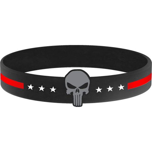 Thin Red Line Skull Silicon Bracelet (RED) Fire Department, Fire Fighter Firefighter, FDNY LAFD Chicago Fire - www.ChallengeCoinCreations.com