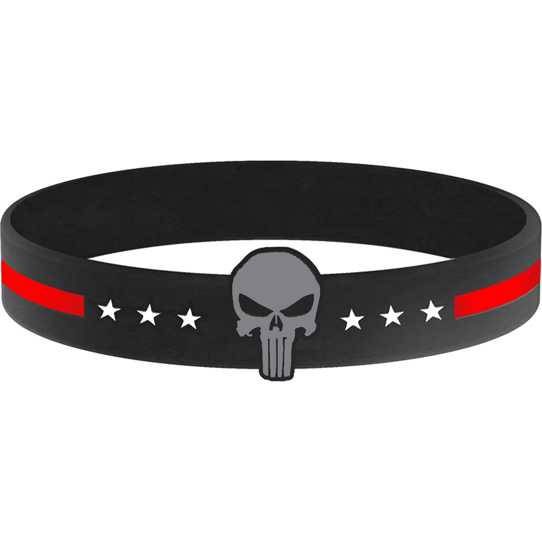 Thin Red Line Skull Silicon Bracelet (RED) Fire Department, Fire Fighter Firefighter, FDNY LAFD Chicago Fire - www.ChallengeCoinCreations.com
