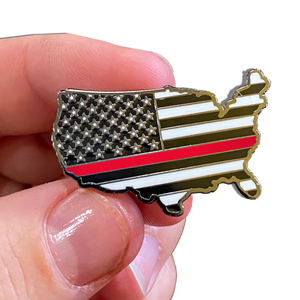 Thin Red Line 911 Firefighter U.S. Map Pin with 2 pin posts and deluxe pin clasps Fire Fighter Firehouse Department P-027 - www.ChallengeCoinCreations.com
