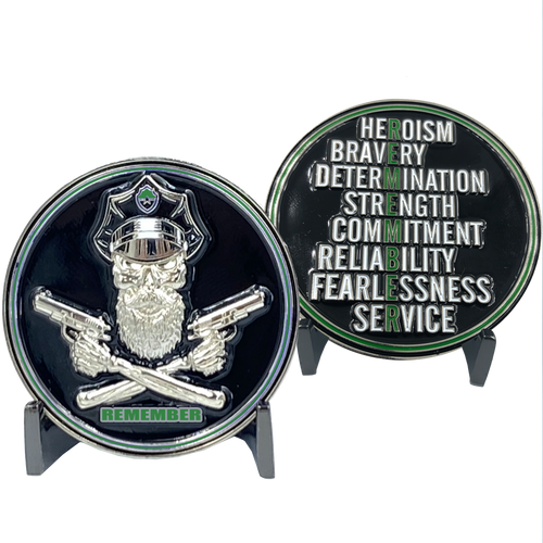 REMEMBER Thin Green Line Beard Gang Skull Border Patrol Agent Deputy Sheriff Army Marines Challenge Coin Corrections CBP DL1-20 - www.ChallengeCoinCreations.com