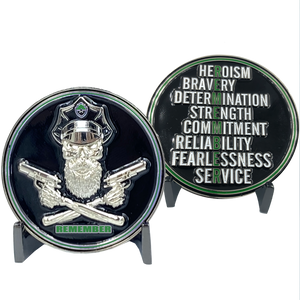 REMEMBER Thin Green Line Beard Gang Skull Border Patrol Agent Deputy Sheriff Army Marines Challenge Coin Corrections CBP DL1-20 - www.ChallengeCoinCreations.com