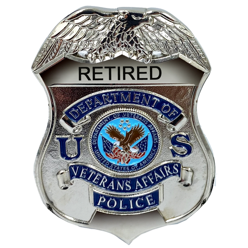 VA Veterans Affairs Police Officer RETIRED Administration shield lapel pin BL7-018 - www.ChallengeCoinCreations.com