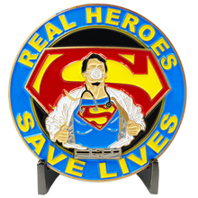 Load image into Gallery viewer, Superman Doctor Nurse RN EMT Paramedic Therapist Technician Pin Pandemic CL3-14 - www.ChallengeCoinCreations.com
