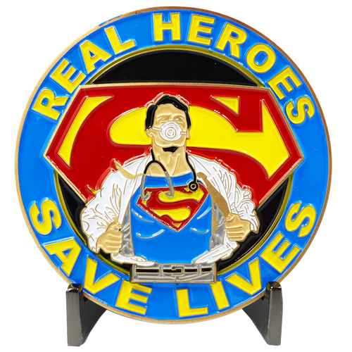 Superman Doctor Nurse RN EMT Paramedic Therapist Technician Challenge Coin Pandemic CL3-13 - www.ChallengeCoinCreations.com