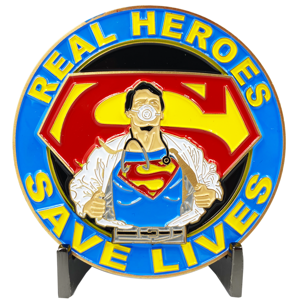 Superman Doctor Nurse RN EMT Paramedic Therapist Technician Challenge Coin Pandemic CL3-13 - www.ChallengeCoinCreations.com