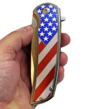 Load image into Gallery viewer, American Flag pocket knife Police Law Enforcement First Responder Rescue Tactical Survival Military Veteran USA BL1-02 - www.ChallengeCoinCreations.com