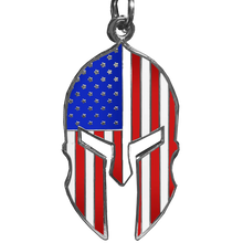 Load image into Gallery viewer, Gladiator Patriot American Flag Spartan Helmet Keychain Military Veteran GHKB-1F KC-42
