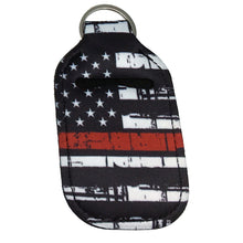 Load image into Gallery viewer, Thin Line Flag Neoprene Sanitizer Lotion Keychain First Responders Blue Green Red Gold Gray RWB