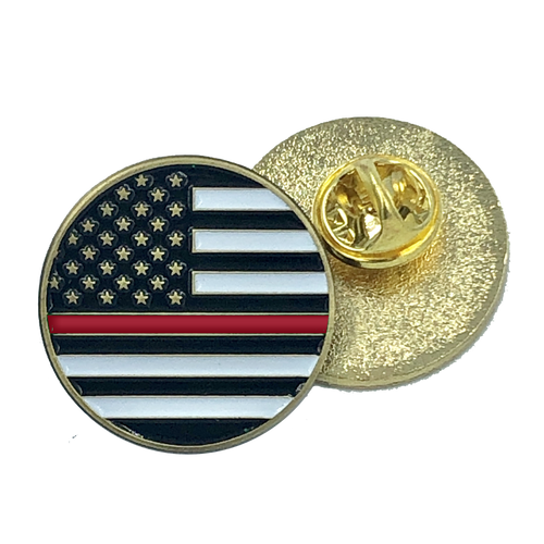 Thin Red Line pin police firefighter american flag fire department (round) P-052 - www.ChallengeCoinCreations.com