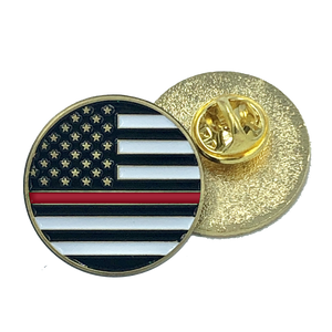Thin Red Line pin police firefighter american flag fire department (round) P-052 - www.ChallengeCoinCreations.com