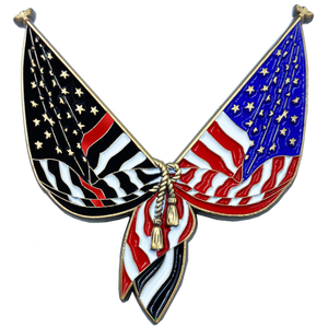 Thin Red Line Flag Pin 2 inch with dual pin posts Fire Department Fighter Rescue DL10-04 - www.ChallengeCoinCreations.com