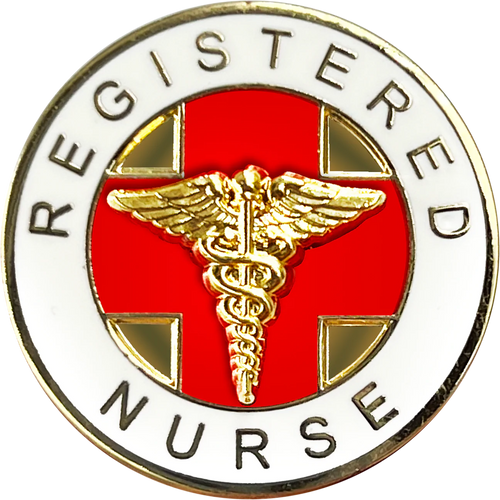 Registered Nurse 24 KT Gold plated Cloisonné RN pin nursing school graduation gift with dual pin posts and deluxe safety locking clasps CL4-02 P-184C