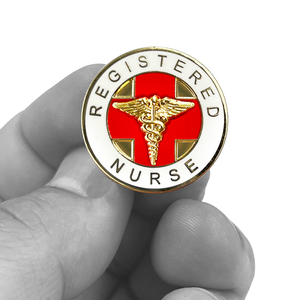 Registered Nurse 24 KT Gold plated Cloisonné RN pin nursing school graduation gift with dual pin posts and deluxe safety locking clasps CL4-02 P-184C