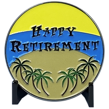 Load image into Gallery viewer, Happy Retirement Police Officer Challenge Coin Car Palm Tree Beach Gift Thin Blue Line DL5-12 - www.ChallengeCoinCreations.com