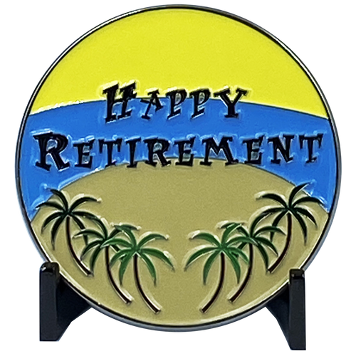 Happy Retirement Police Officer Challenge Coin Car Palm Tree Beach Gift Thin Blue Line DL5-12 - www.ChallengeCoinCreations.com